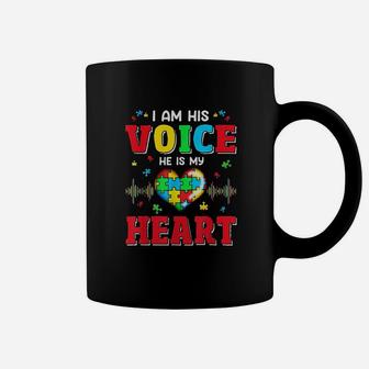 Autim Mom I Am His Voice He Is My Heart Autsm Awareness Coffee Mug - Seseable
