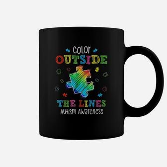Autism Awareness Gift Colour Outside The Line Autism Coffee Mug - Seseable