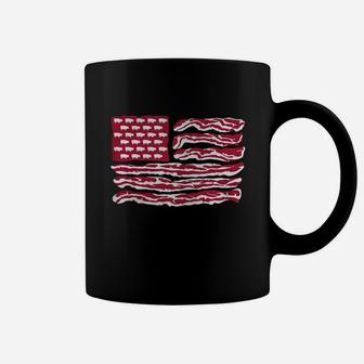Bacon Strips America Flag T Shirt - Funny Bacon Pig Coffee Mug - Seseable