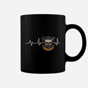 Barber Skull Heartbeat Barber Gift Barbering Coffee Mug - Seseable