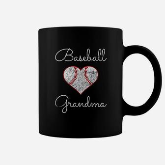 Baseball Inspired Grandma Distressed Ball Heart Coffee Mug - Seseable