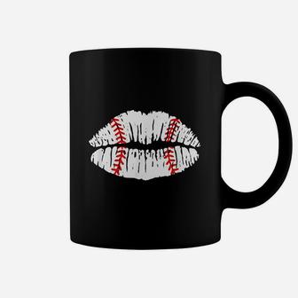 Baseball Inspired Kiss Lips Smooch Distressed Coffee Mug - Seseable