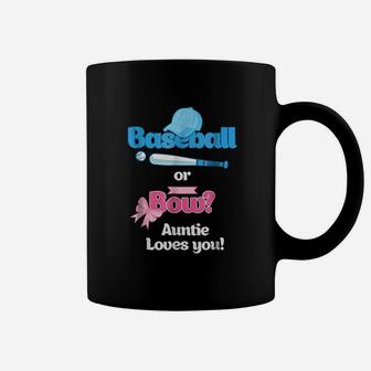 Baseball Or Bows Gender Reveal Party Auntie Loves You Coffee Mug - Seseable