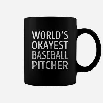 Baseball Pitcher Worlds Okayest Coffee Mug - Seseable