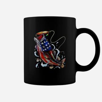 Bass Fishing Fish Angler Dad Father Gift American Flag Coffee Mug - Seseable