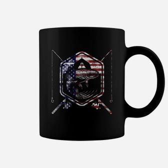 Bass Fishing Gifts For Him Fathers Day American Flag Coffee Mug - Seseable