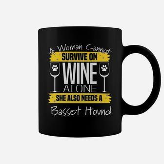 Basset Hound And Wine Funny Gift For Basset Dog Moms Coffee Mug - Seseable