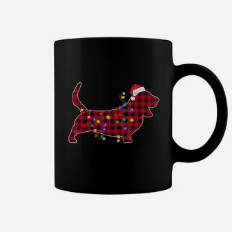 Basset Hound Dog Red Plaid Christmas Lights Xmas Coffee Mug - Seseable