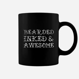 Bearded Inked And Awesome Funny Beard Tattoo Gift Coffee Mug - Seseable