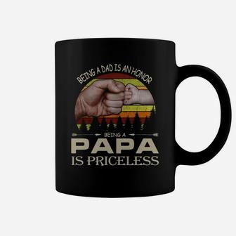 Being A Dad Is An Honor Being A Papa Is Priceless Vintage Sunset Shirt Coffee Mug - Seseable