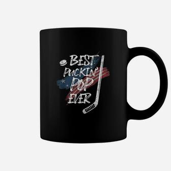 Best Puckin Pop Ever American Flag Hockey Dad Gift Coffee Mug - Seseable