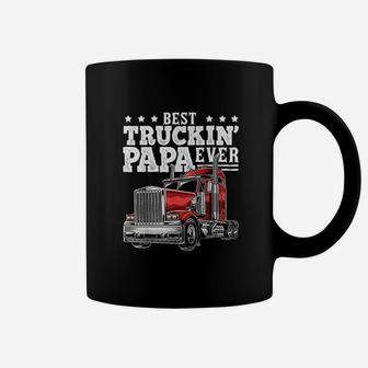 Best Truckin Papa Ever Big Rig Trucker Fathers Day Gift Coffee Mug - Seseable