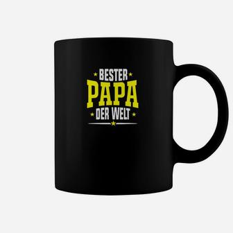 Bester Papa der Welt Herren Tassen, Schwarz mit Gelber Schrift - Seseable