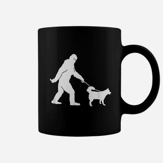 Bigfoot Sasquatch Walking Husky Dog Lovers Gift Coffee Mug - Seseable