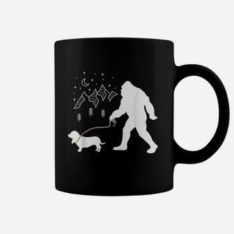 Bigfoot Walking A Basset Hound Dog Funny Gift Coffee Mug - Seseable