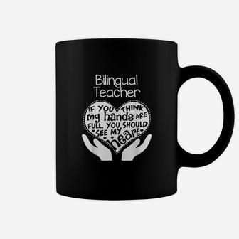 Bilingual Teacher Heart Hands School Team Group Gift Coffee Mug - Seseable