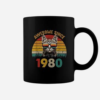 Birthday Vintage Cat Gift Awesome Since 1980 Coffee Mug | Seseable CA