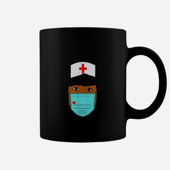 Black Afro Puff Nurse Strong Woman Coffee Mug - Seseable