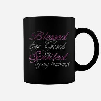 Blessed By God Spoiled My Husband Rhinestone Bling Coffee Mug - Seseable