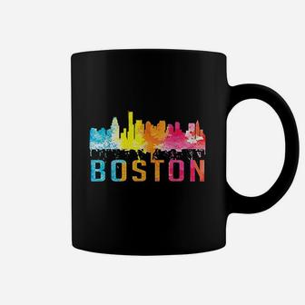 Boston Massachusetts Retro Watercolor Skyline Coffee Mug - Seseable