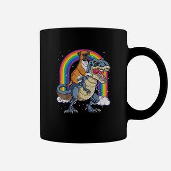 Boxer Riding Dinosaur T Rex Gift Dog Lover Boys Kids Rainbow Coffee Mug - Seseable