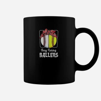 Busy Raising Ballers Softball Funny Baseball Mom Sport Coffee Mug - Seseable