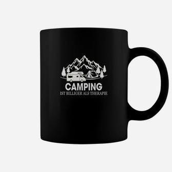 Camping-Therapie Schwarzes Tassen, Bergmotiv und Spruch Design - Seseable