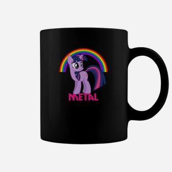 Cartoon-Pony Schwarzes Tassen, Metal-Stil mit Regenbogen - Seseable