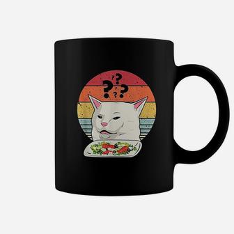 Cat Meme Funny Retro Yelling At Cats Eating Salad Coffee Mug - Seseable