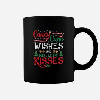 Christmas Candy Cane Wishes Mistletoe Kisses Gift Coffee Mug - Seseable