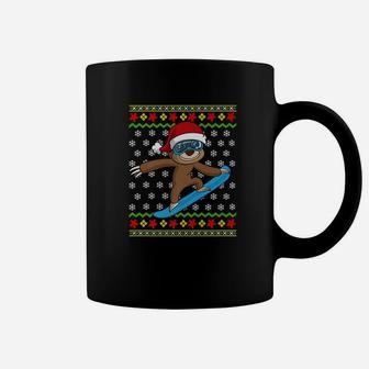 Christmas For Boys Sloth Snowboarding Gift Coffee Mug - Seseable