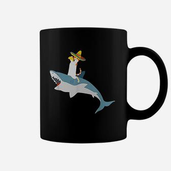 Cinco De Mayo Calico Cat Riding Great White Shark Coffee Mug - Seseable