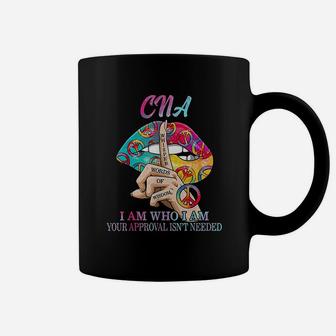 Cna I Am Who Me Mouth Lips Peace Sign Nurse Woman Gift Coffee Mug - Seseable
