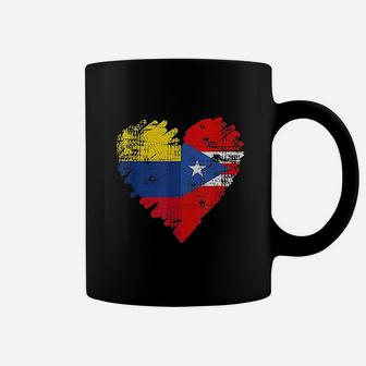 Colombia Puerto Rico Flag Heart Colombian Rican Coffee Mug - Seseable
