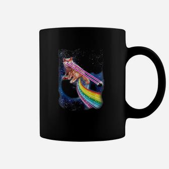 Crazy Space Cat With Eye Lasers And Rainbow Farts Coffee Mug - Seseable