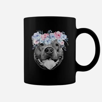 Cute Pitbull Face Floral Watercolor Flower Pittie Mom Coffee Mug - Seseable