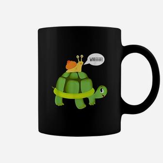 Cute Snail Riding On Turtle Yelling Whee Funny Animals Coffee Mug - Seseable