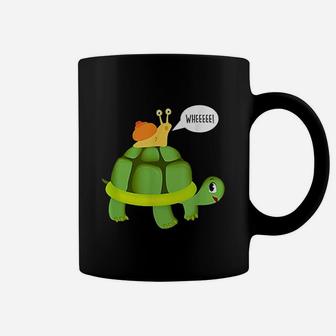 Cute Snail Riding On Turtle Yelling Whee Funny Animals Coffee Mug - Seseable