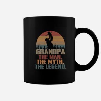 Dad Hug Son Grandpa The Man The Myth The Legend Vintage Coffee Mug - Seseable