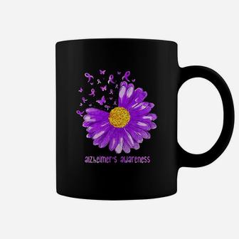 Daisy Butterfly Purple Ribbon Alzheimer's Awareness Coffee Mug - Seseable