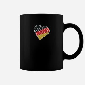 Deutschland Herzflaggen Tassen für Herren in Schwarz, Patriotisches Design - Seseable