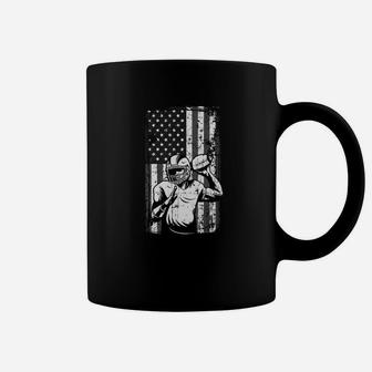 Distressed American Flag Football Player Dad Gift Premium Coffee Mug - Seseable