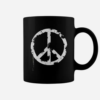 Distressed Hippie Peace Sign White Vintage Hippy Coffee Mug - Seseable