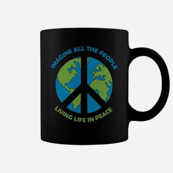 Earth Imagine All The People Living Life In Peace Hippie Coffee Mug - Seseable