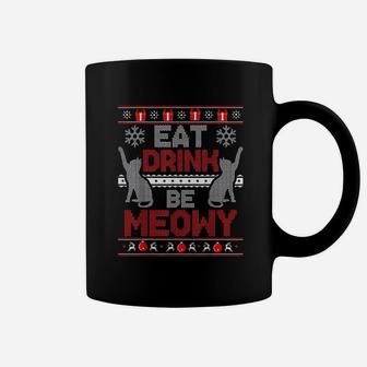 Eat Drink Be Meowy Cat Christmas Coffee Mug - Seseable