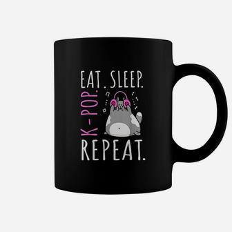 Eat Sleep Kpop Repeat Kawaii Cat Listening Music Kpop Gifts Coffee Mug - Seseable