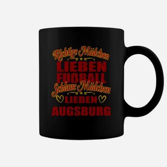 Echte Mädchen lieben Fußball Augsburg Fan Tassen in Schwarz-Rot - Seseable