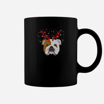 English Bulldog Reindeer Reindeer Antlers Christmas Coffee Mug - Seseable