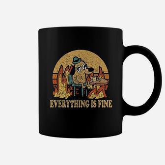 Everything Is Fine Dog Drinking Coffee Burning Meme Coffee Mug - Seseable