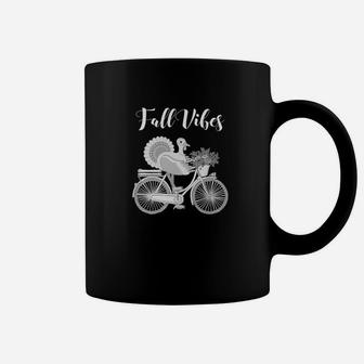 Fall Vibes Retro Thanksgiving Turkey Bicycle Vintage Coffee Mug - Seseable